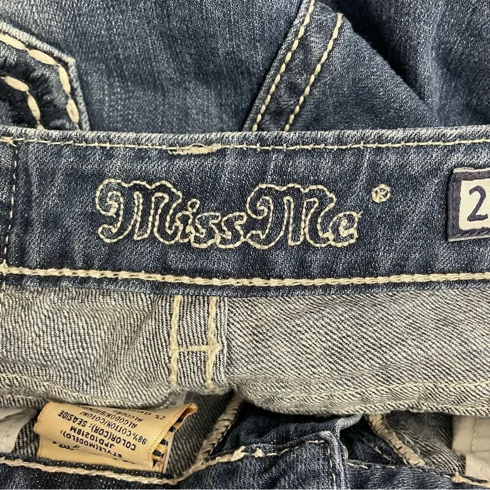 Miss Me Irene Bermuda Shorts Sz 28 Low Rise Back Flap Pocket Y2K Dark Wash Jorts